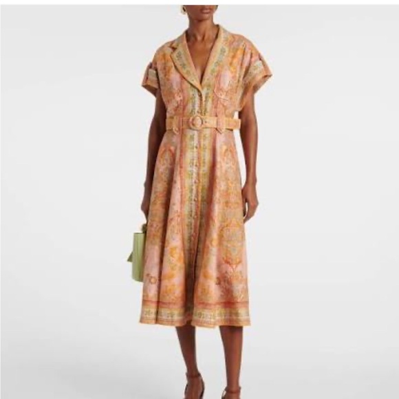 Floral Belted Dress with Pink and Orange Accents - Picture 2 of 3